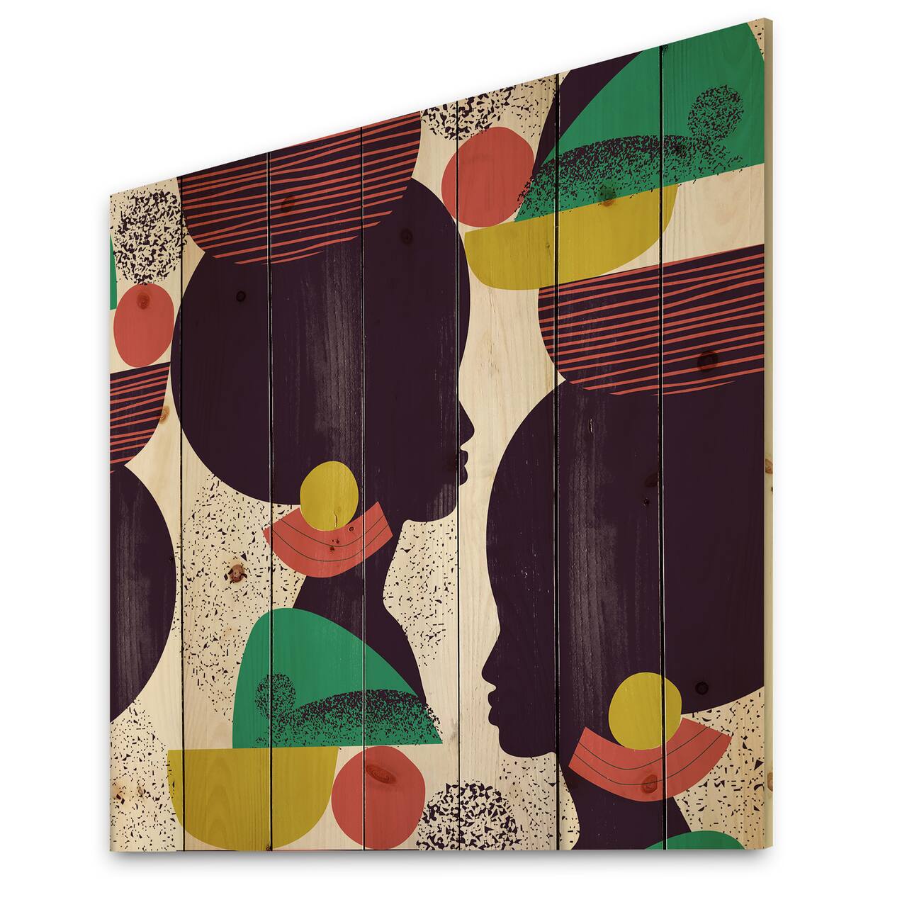 Designart - Ethnic Geometric Silhouette of Afro American III - Modern Print on Natural Pine Wood